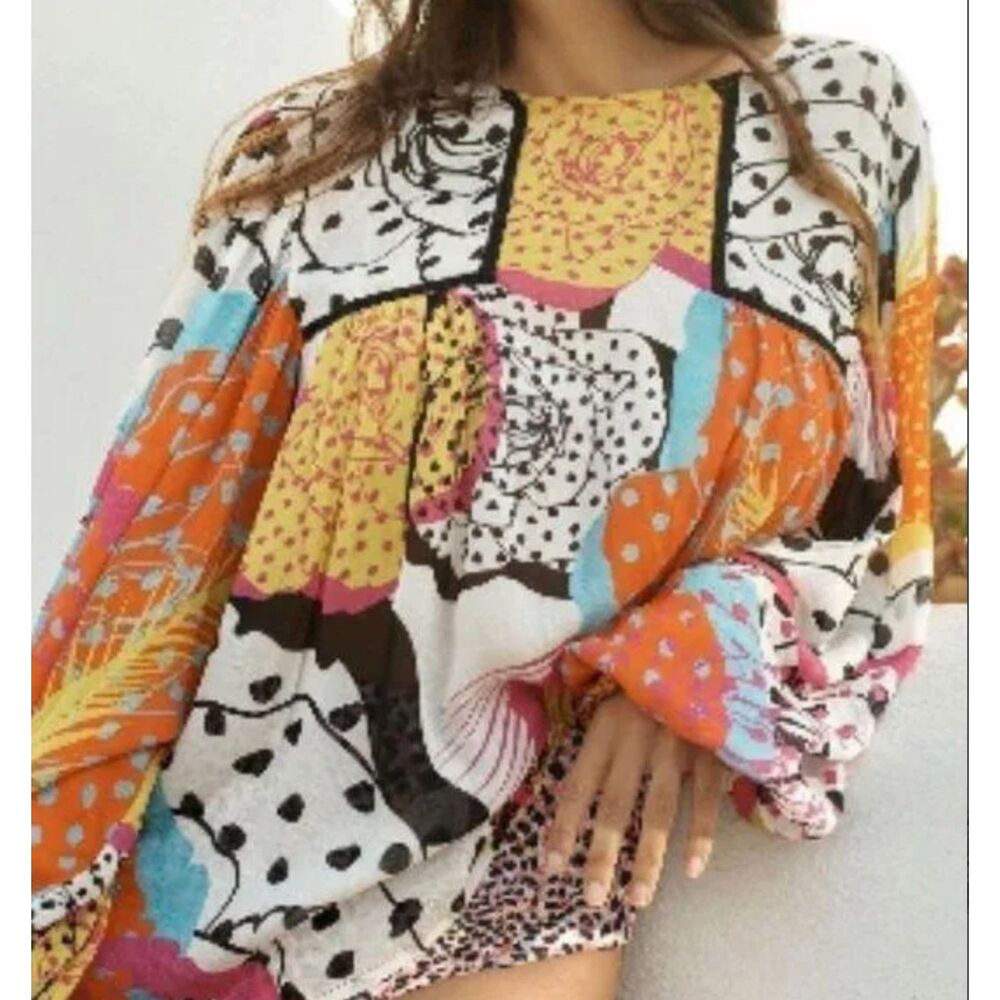 BLANK LONDON Anthropologie Miranda Boho Peasant Blouse, Sz XS